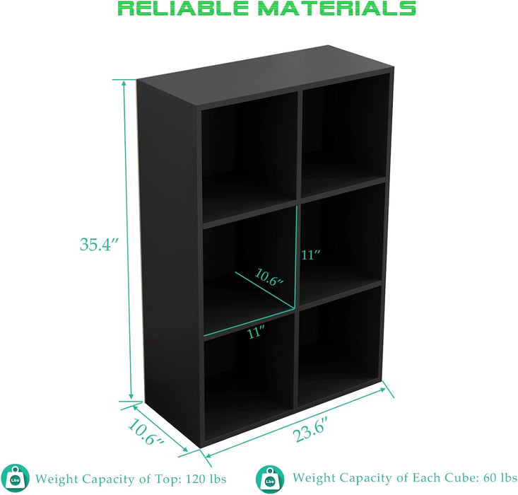 Black Six Cube Floor Standing Industrial Bookshelf