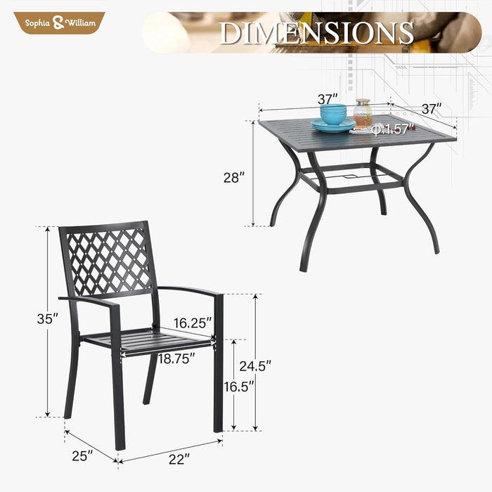 Patio Table and Chairs Set, Outdoor Dining Set for 4, 5 Piece Metal Patio Furniture, 37" Black Square Table(Beehive)