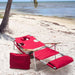 Deluxe 3N1 Lightweight Lawn Beach Reclining Lounge Chair with Footrest, Outdoor Furniture for Patio, Balcony, Backyard, or Porch, Red