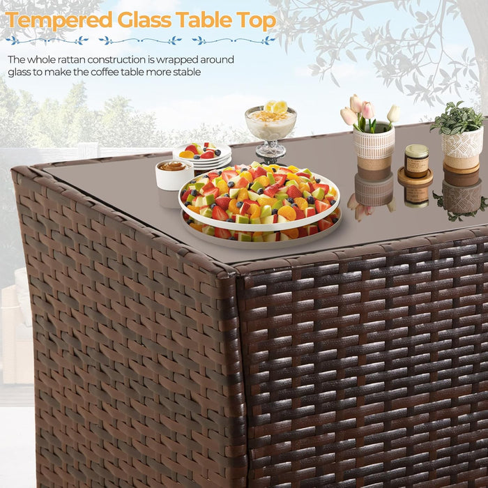 4 Piece Outdoor Patio Furniture Sets, Wicker Sectional Conversation Sofa Set, Rattan Table and Chairs and Loveseat with Cushions for outside Balcony Porch Backyard (Brown-Blue)