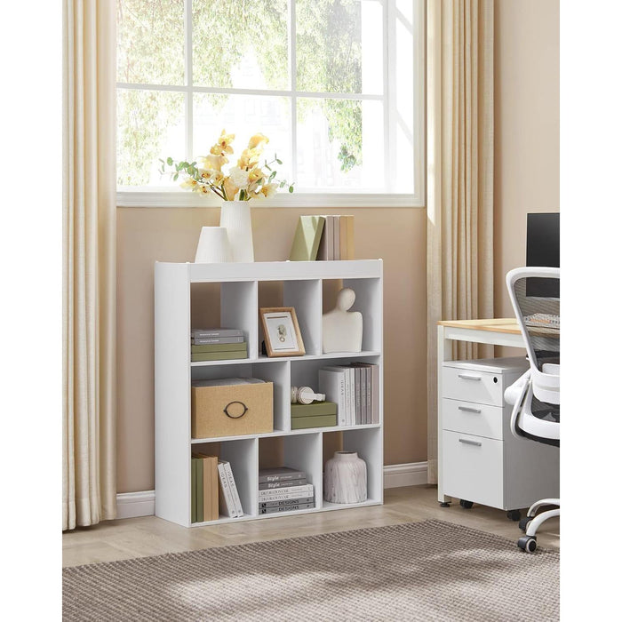 Bookcase, Bookshelf, Freestanding Storage Unit, 8 Open Compartments, Used Horizontally, Vertically, Upside Down, 11 X 35.4 X 39.4 Inches, for Living Room, Study, Office, White ULBC55WT