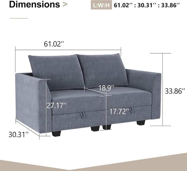 Modern Loveseat Polyester Fabric Loveseat Sofa for Small Space Modular Sofa with Storage Seat, Bluish Grey