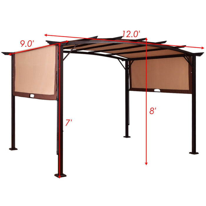 12 X 9 Feet Outdoor Pergola Gazebo with Retractable Canopy Shades