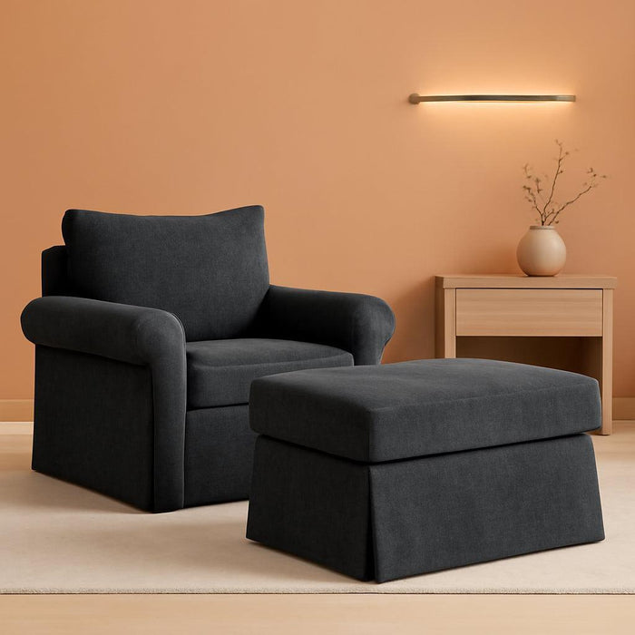 35.82” Accent Chair with Ottoman Upholstered Living Room Chairs for Reading Chair with Chaise Lounge Chairs Indoor, Comfortable Armchair for Bedroom (Gray, 35.82")