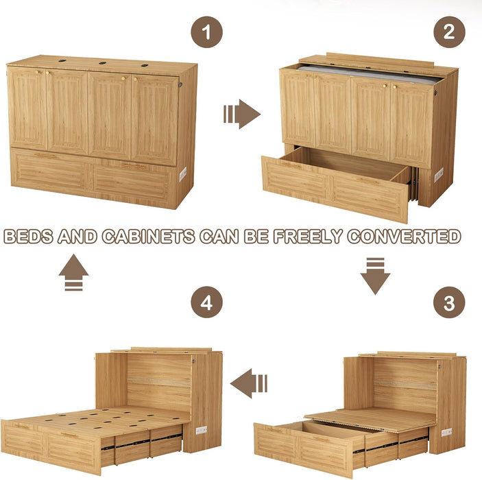 AgedOakFinish FullSize Murphy Bed Cabinet HiddenDrawer