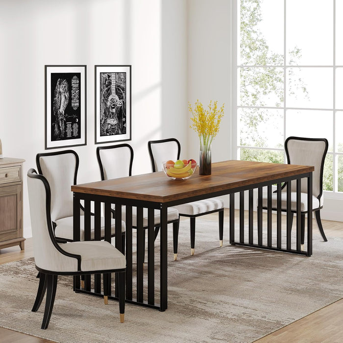 Tribesigns Industrial Dining Table for 6-8 Person, 78.74" Long Rectangle Dining Table Wood Kitchen Table with Heavy Duty Metal Frame for Living Room and Dining Room (Brown & Black)