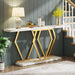 70.9 Inch Extra Long Sofa Table， White and Gold Console Table with Faux Marble Tabletop, Modern Long Entryway Table with Gold Frame