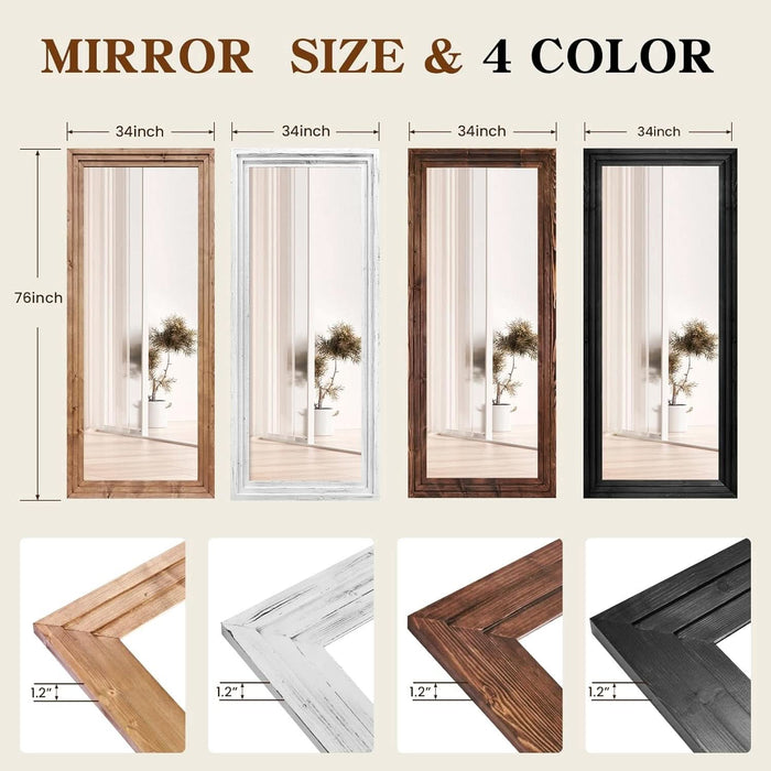 76x34 Floorstanding Mirror With Black Hardwood Frame