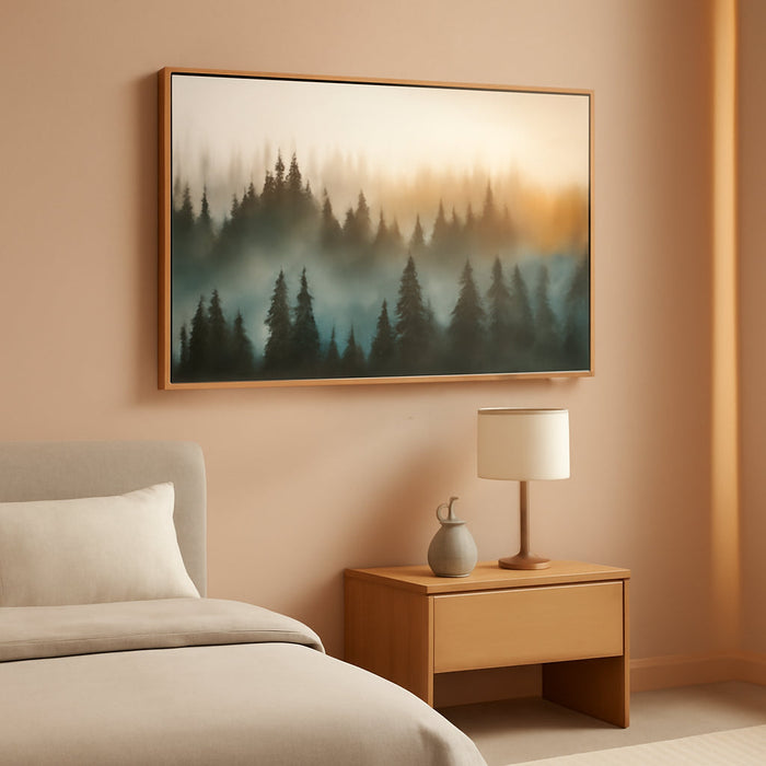 Large Foggy Forest Canvas Wall Art Landscape Mountain Painting 30X60 Inch Framed Wall Art for Bedroom Living Room Kitchen Office