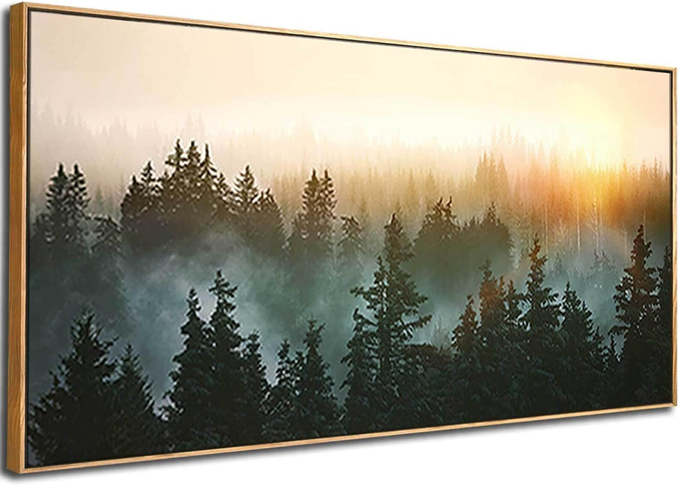 Large Foggy Forest Canvas Wall Art Landscape Mountain Painting 30X60 Inch Framed Wall Art for Bedroom Living Room Kitchen Office