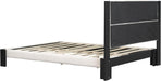 King Size Boucle Bed Frame with Square-Stitched Upholstered Headboard, Solid Wood Platform with Wood Slats, No Box Spring Needed, Beige and Black, Easy Assembly