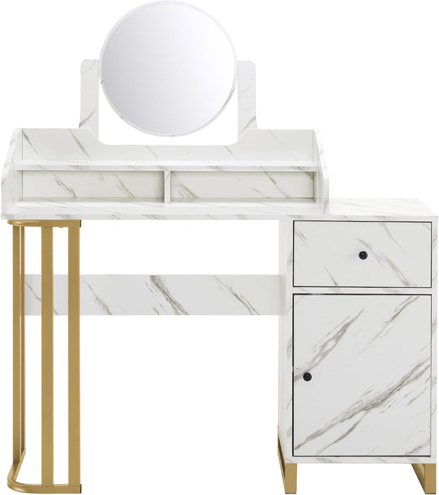 Light Luxury Dressing Table with Storage Cabinet, Modern Vanity Desk with Drawer, Home Makeup Station for Bedroom, Metal Dresser with Adjustable Mirror 3388 (White)
