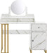 Light Luxury Dressing Table with Storage Cabinet, Modern Vanity Desk with Drawer, Home Makeup Station for Bedroom, Metal Dresser with Adjustable Mirror 3388 (White)