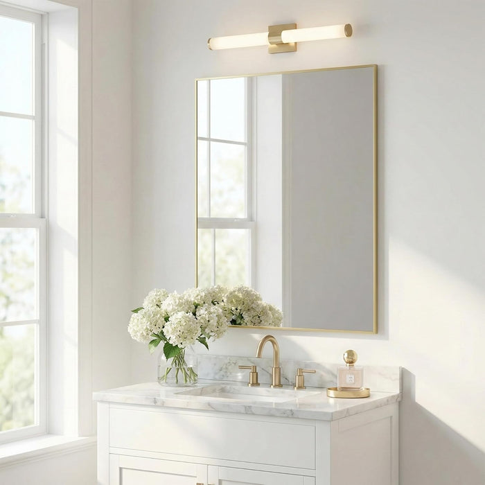 40"X30" Gold Bathroom Mirror for Wall, Shatterproof Tempered Glass, Brass Tone Rectangle Narrow Frame, H/V Wall-Mounted, Ultra-Flush