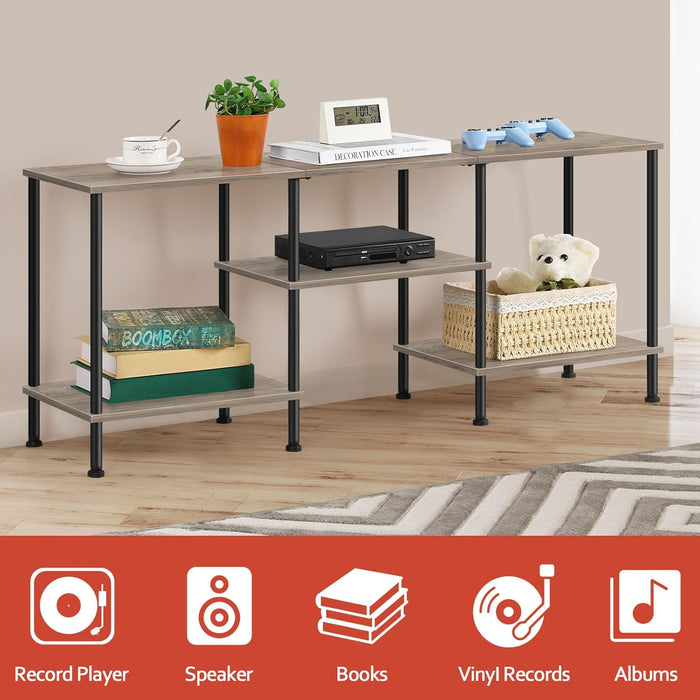 50 Inch TV Stand for Living Room Farmhouse Entertainment Center with Storage Shelves 3 Tier TV Console Table Media Cabinet for 50 43 40 32 Inch TV, Rustic Grey