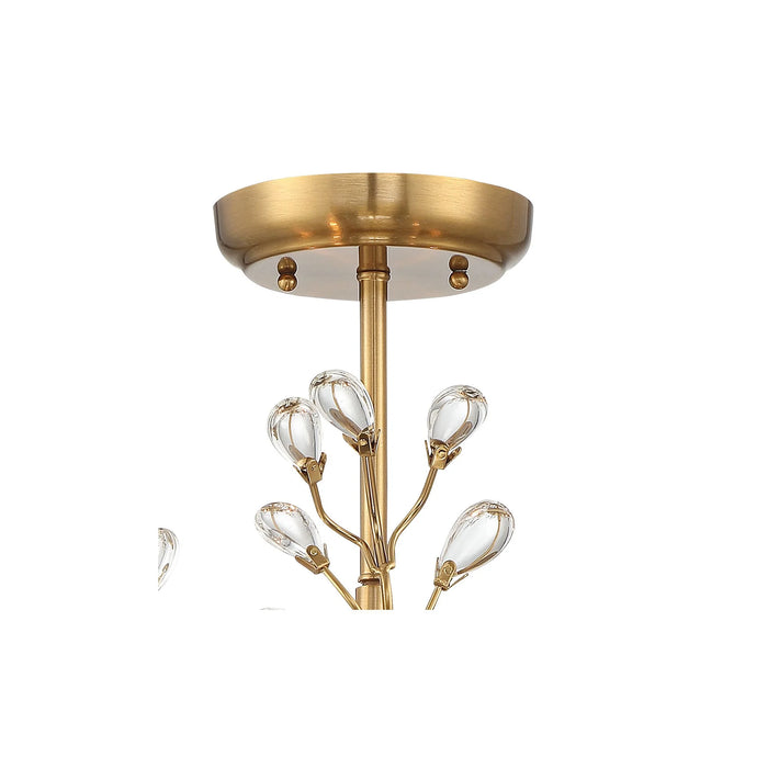 Brielle Modern Ceiling Light Semi Flush Mount Fixture 18 1/2" Wide Brass Vine Leaf 4-Light Clear Crystal Glass for Bedroom House