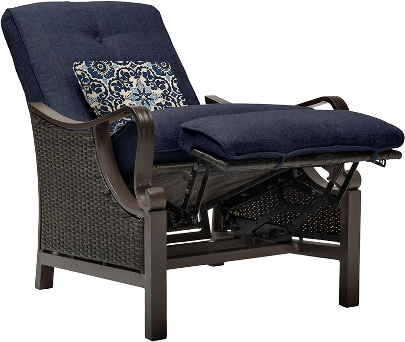 Ventura Brown Wicker Outdoor Recliner Chair with Cushions and Accent Pillow, Luxury All-Weather Outdoor Patio Recliner Chair with Rust Resistant Steel Frames for Deck, Backyard, Pool Side