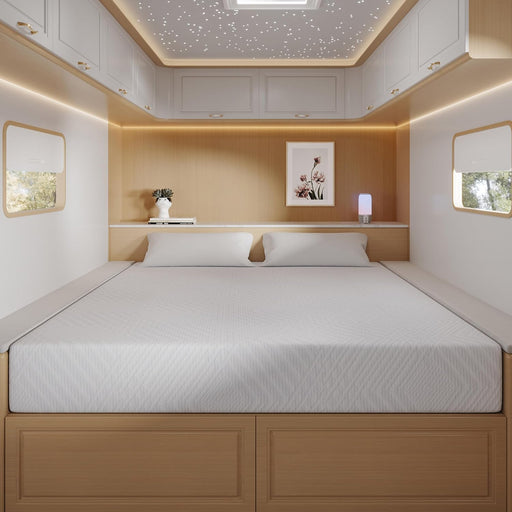 RV Mattress Short Queen, 10 Inch Memory Foam Camper Mattress Bed in a Box Designed & Assembled in the USA, Certipur-Us Certified, 75"×60"×10", White