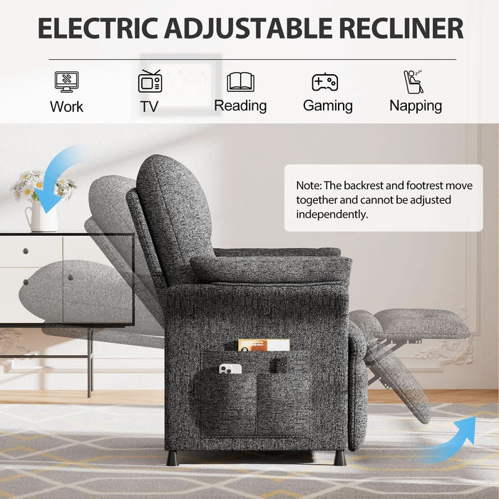 Power Recliner Chair for Adults with Heated & Massage, Adjustable Electric Reclining Chair Sofa with Armrest Pillow, Single Sofa with Side Pocket for Living Room, Linen, Dark Grey