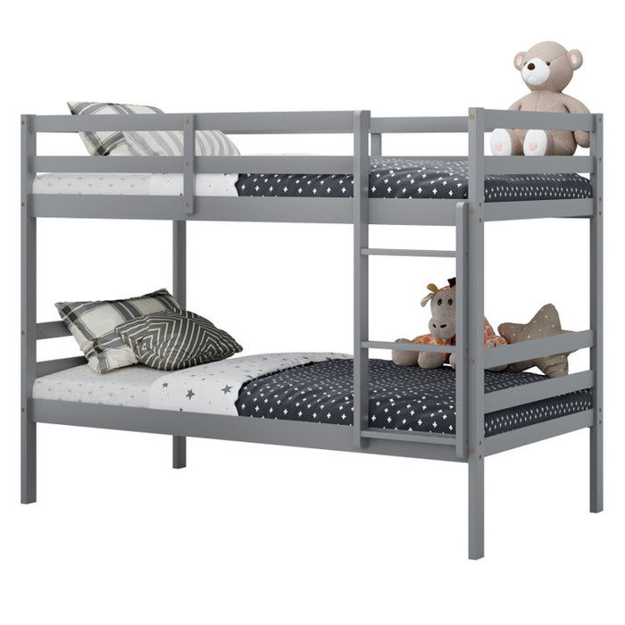 Twin Size Sturdy Wooden Bunk Beds with Ladder and Safety Rail