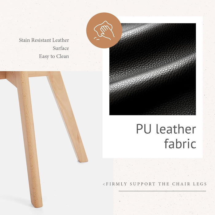 Dining Chairs Set of 8, Kitchen Room PU Leather Mid Century Modern Chairs, Upholstered Dining Desk Chairs with Wood Legs for Home Kitchen, Black