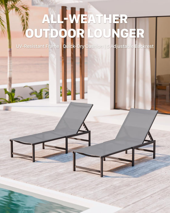 Aluminum Patio Chaise Lounge Chair Outdoor,Grey