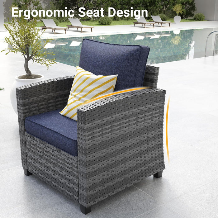 6 PCS Patio Furniture Set with Fire Pit,Rattan Patio Set,Navy Blue