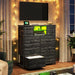 Black Dresser for Bedroom with LED Lights & Power Outlets 2 AC & 2 USB, Fabric 10 Drawer Dressers & Chest of Drawers with Open Shelves for Hallway Living Room Closet, Metal Frame, Wood Top