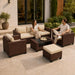 Patio Furniture Set 7 PCS Patio Conversation Sets, All-Weather PE Rattan Outdoor Sectional Sofa with Cushion and 2- Tier Glass Coffee Table（Brown/Beige）