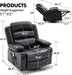 Rocker Recliner Chair with Heat and Massage, 360° Swivel Recliner Chairs for Adults, Oversized Recliner Single Sofa Seat with Cup Holders, Lazy Boy Recliner Single Sofa Seat, Black