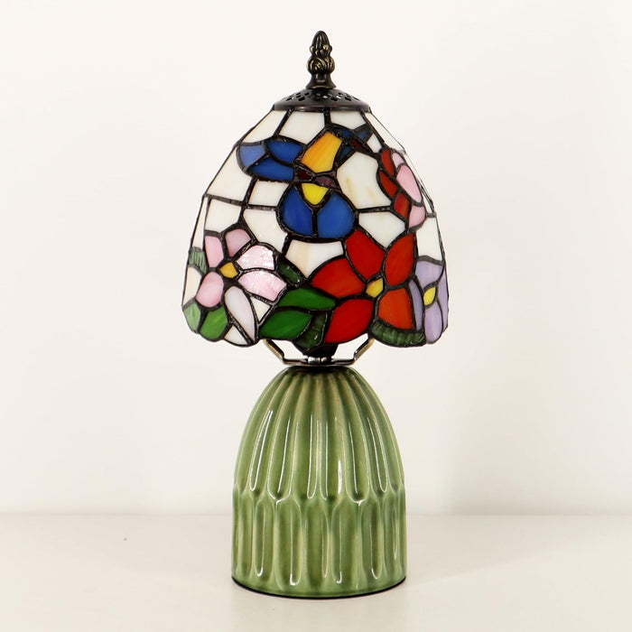 Tiffany Stained Glass Mushroom Table Lamp 12.5 Inch -Blue Hummingbird
