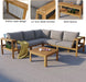 4 Pieces Patio Furniture Set, Outdoor L-Shaped Sectional Sofa Set with Coffee Table, Acacia Wood Conversation Seating & Thick Cushions and Side Table, for Backyard, Garden and Poolside, Grey