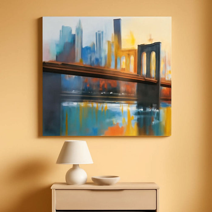 Cityscape Wall Art New York City Canvas for Living Room Painting Brooklyn Bridge Manhattan Bedroom Wall Art for Men Modern Blue Picture Grey Artwork Large Framed Home Office Wall Decor 40"X20"