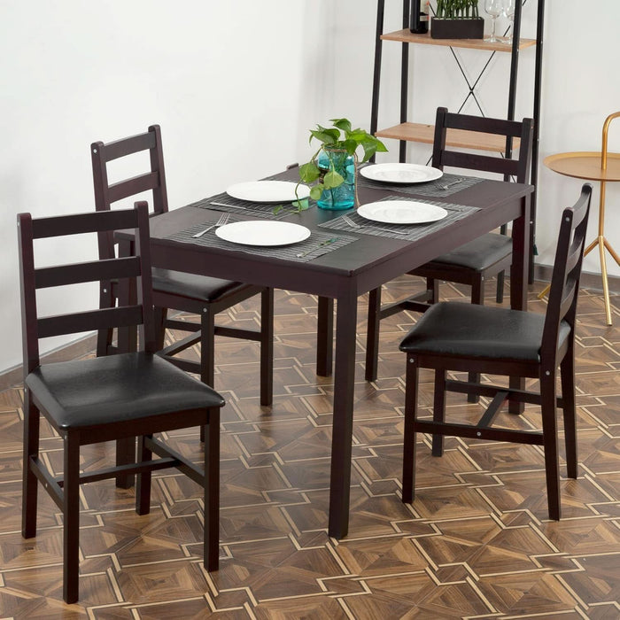 | 5-Piece Solid Wood Dining Table Set for 4 | Brown | Pine Kitchen Table with Upholstered Chairs | Space-Saving Design | Smooth Easy-To-Clean Surface | for Dining Room, Apartment, Restaurant