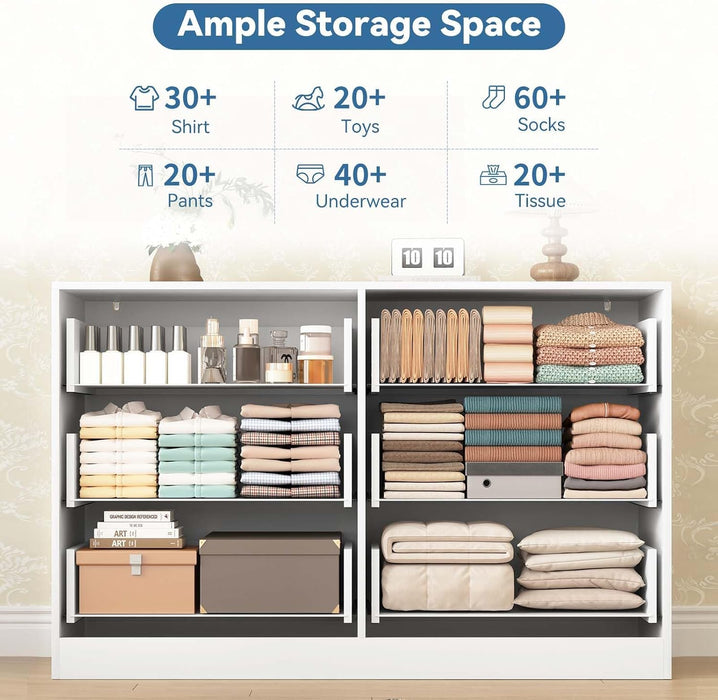 White Dresser for Bedroom with 6 Drawers, 47" Wide Modern Chest of Drawers, Wooden Dresser TV Stand,Storage Organizer for Living Room,Hallway
