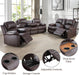 3PCS Recliner Sofa Set Vegan Leather Reclining Couch Set  Living Room Furniture Sets Manual Reclining Sofa Set with Cup Holders/Storage Console/Flip down Table for Home/Office (Brown, 3PCS Set)