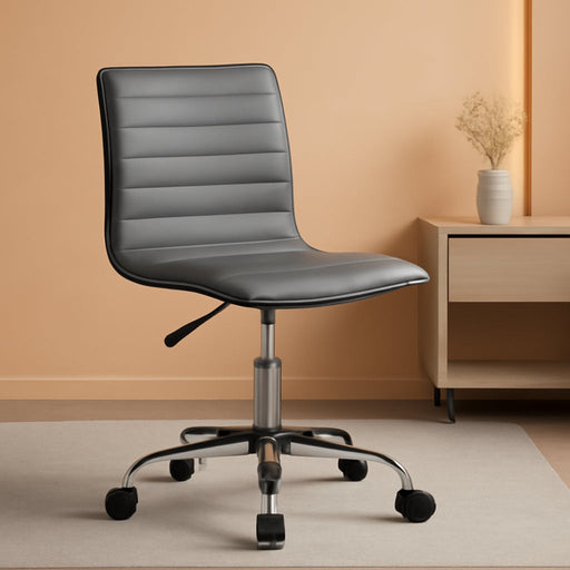 Alan Low Back Designer Armless Light Gray Ribbed Swivel Task Office Chair