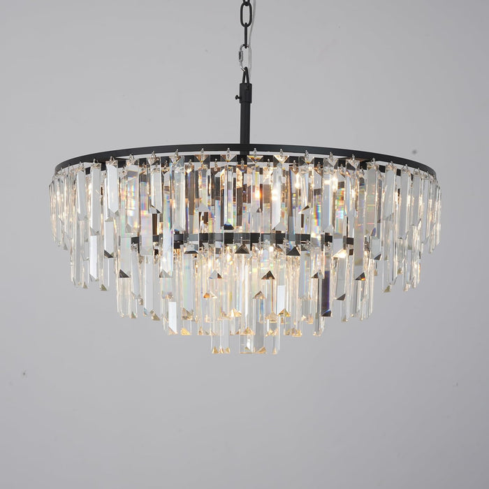 Black Modern round Top K9 Crystal Chandelier Lighting Fixture, 8 Lights round K9 Crystal Adjustable Hanging Lamp for Dining Room Bedroom Living Room,Hallway,Bar,Kitchen W24'