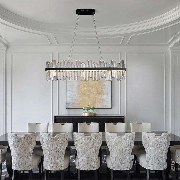 Black Linear Crystal Chandeliers 39Inch Dining Room