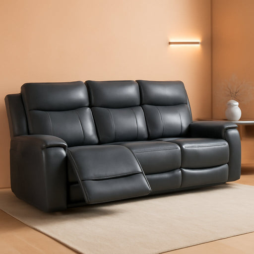 Mighty Moves Contemporary Power Leather Match Reclining Sofa with Position Lock, Adjustable Headrest and USB Charging Ports, Blue