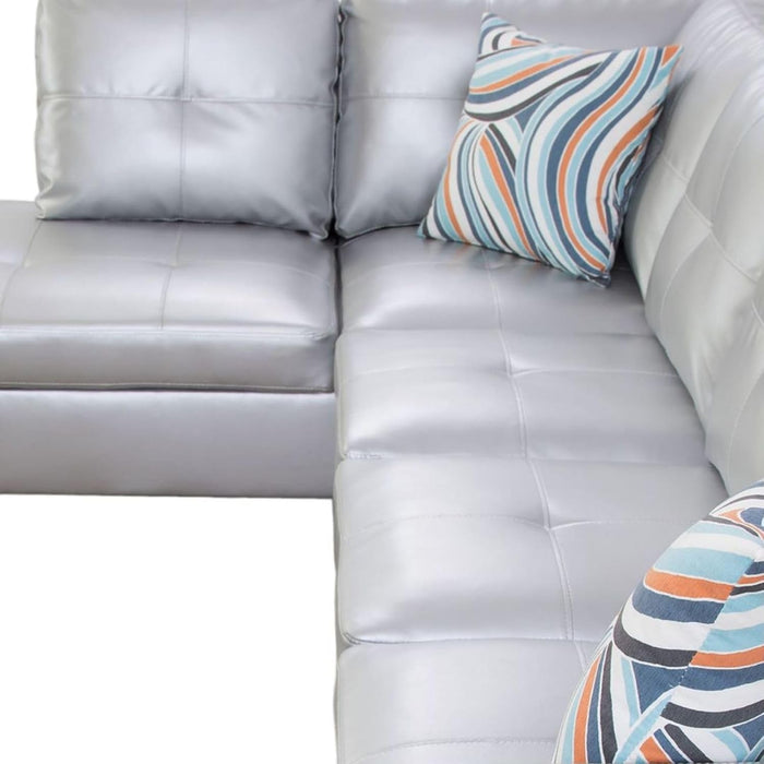 L-Shaped 3-Piece Semi PU Synthetic Leather Sofa with Storage Ottoman Set, Sectional Couch Sofa Set for Living Room, Office, Small Space, Silver White