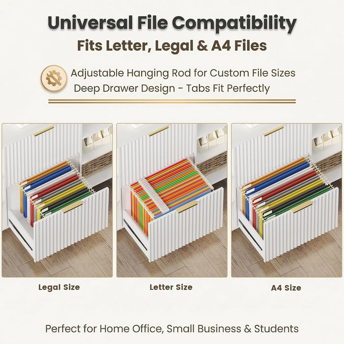 Architectural White Fluted Oak Filing Cabinet Locking