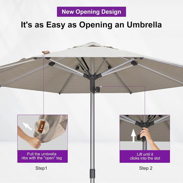 Outdoor Table Sun Umbrella 11.5 FT round Semi Auto Lift, Beige