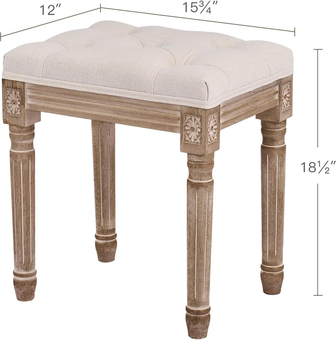 Ottoman Stool, 18.5 in High, Beige, with Padded Seat, Wood Frame, Button Tufted, for Dining, Living Room, Bedroom, Piano, Dressing, Vanity, Foot Rest