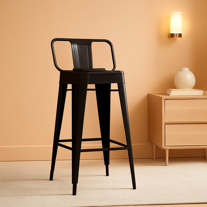 Metal Bar Stools Set of 4 Counter Height Black Barstools with Removable Back 24" Kitchen Bar Stools
