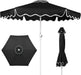 7.5Ft Patio Market Umbrella with Wavy Trim, Uv-Fade-Resistant 210G Canopy, Crank & Tilt, Wind Vent, Heavy-Duty Frame - Black