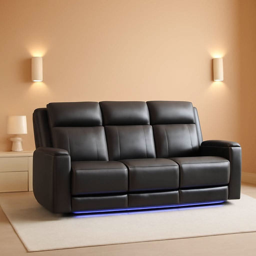 Power Reclining Sofa with Adjustable Headrest, Home Theater Seating with LED Light/Armrest Storage/Outlet/Side Pocket/Type-C USB, Power Loveseat Recliner Sofa for Home Theater