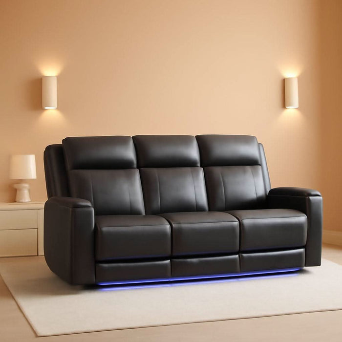 Power Reclining Sofa with Adjustable Headrest, Home Theater Seating with LED Light/Armrest Storage/Outlet/Side Pocket/Type-C USB, Power Loveseat Recliner Sofa for Home Theater