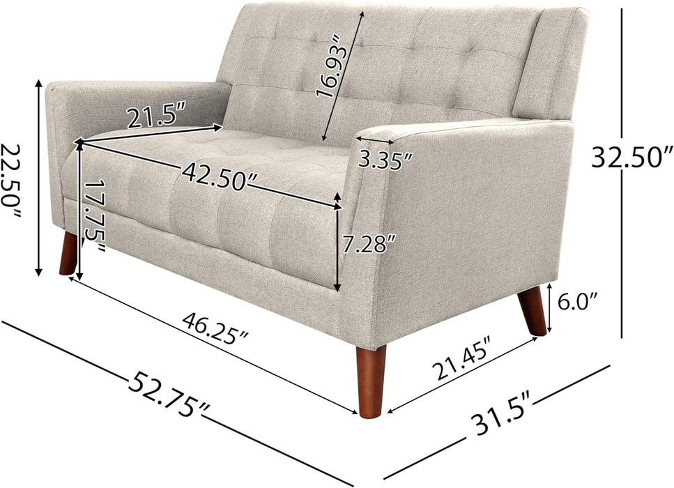 Mid-Century Modern Fabric Loveseat Beige