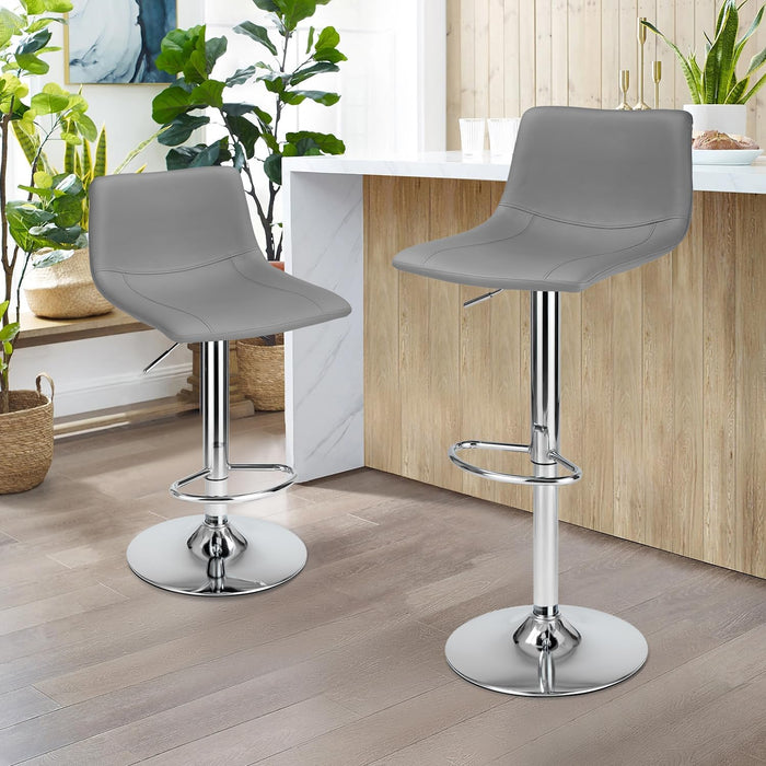 Bar Stools Modern PU Leather, Bar Stools Set of 2 Counter Height, Swivel Barstools with Footrest and L Shape Back, Height Adjustable Modern Bar Chairs for Kitchen, Grey